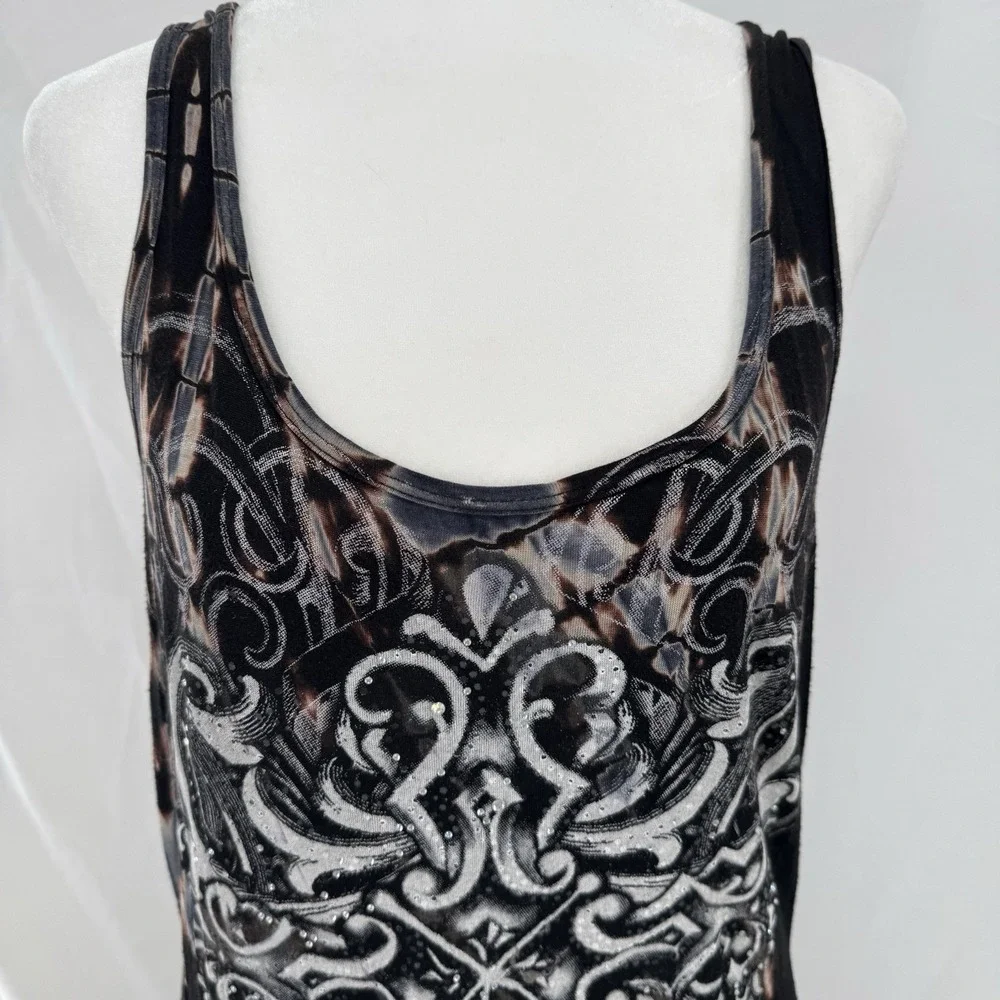 Vocal Y2K Goth Mini Dress L Tie Dye Crochet Indie Edgy Rhinestone Asymmetric USA - Picture 5 of 10